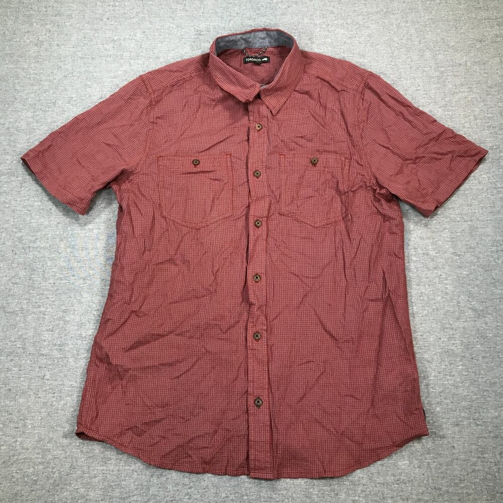 Toad & Co Men’s Small Button Up Red 100% Organic Cotton Short Sleeve Outdoor AZ7